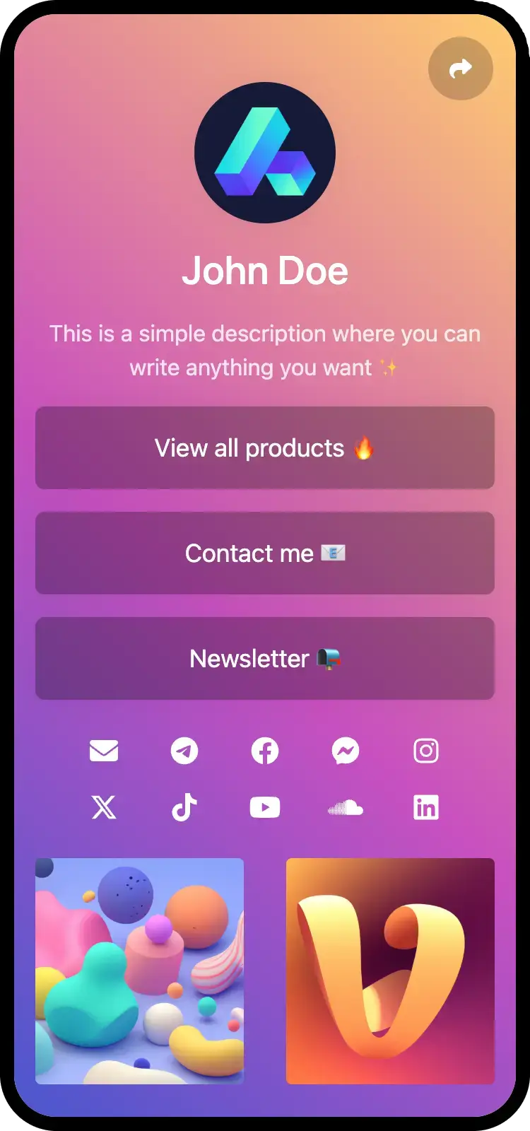 Capture d'écran d'exemples de pages biolink