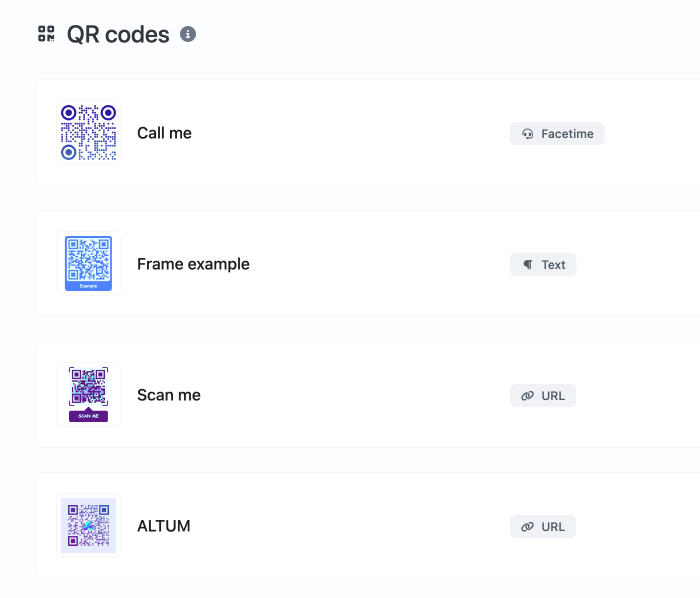 Capture d'écran de la page du système de code QR de l'application